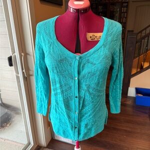 American Eagle Teal Open Weave Cardigan